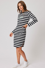 Alexis Long Sleeve Dress - Black/White Stripe