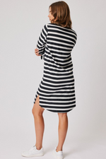 Alexis Long Sleeve Dress - Black/White Stripe