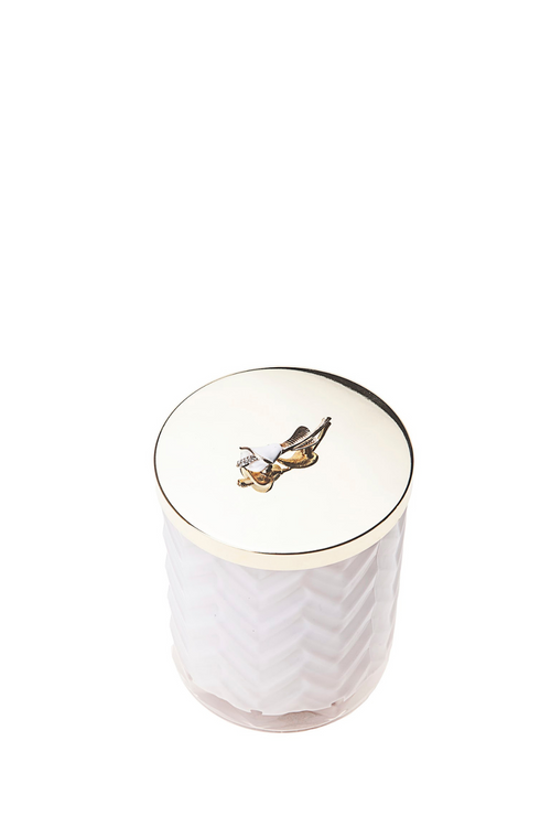 Cote Noire Herringbone Candle White with Lily Flower Lid