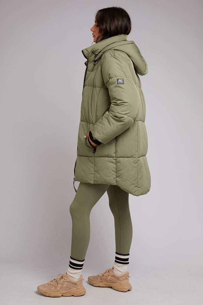 Remi Luxe Midi Puffer Khaki